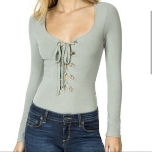 LF gray lace up bodysuit size xs